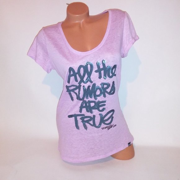 Victoria's Secret Tops - Victoria Secret T Shirt Large Purple Gray Sequin All The Rumors are True Short S